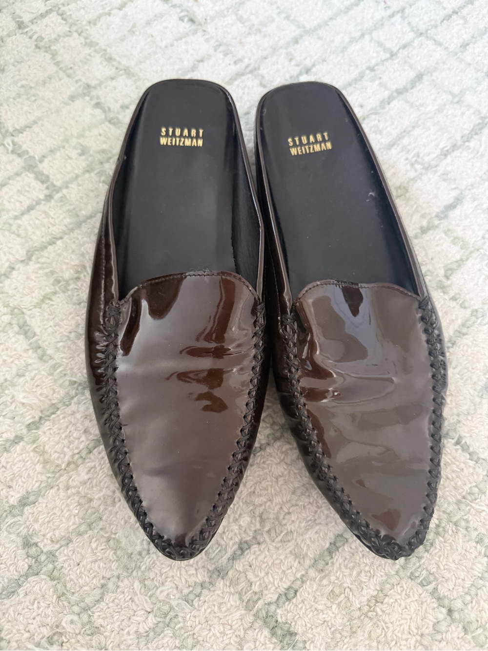 Stuart Weitzman Brown Patent Leather Slip-On Loafers